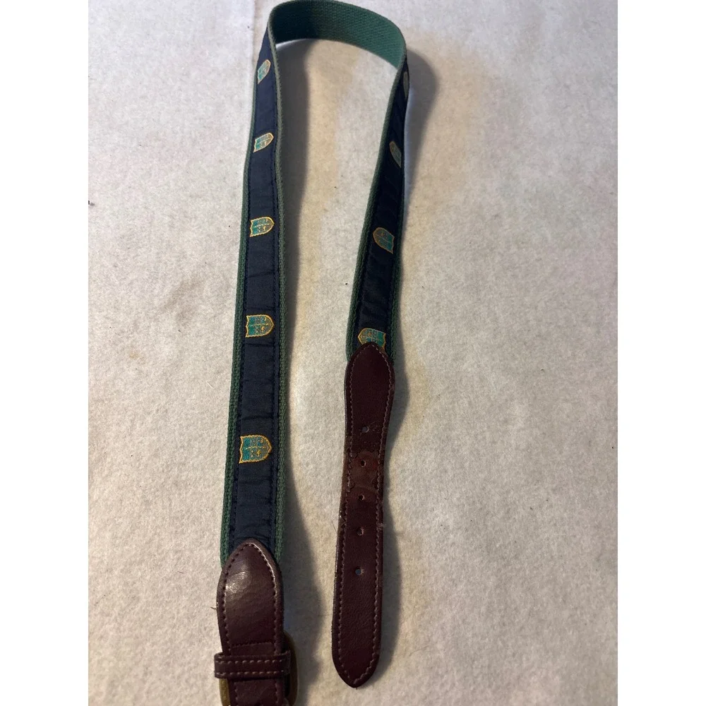 Unbranded Crest Ribbon Canvas Belt Mens 40 Green Navy‎ Brass Buckle Good Preppy